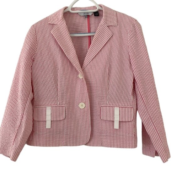 Izod Cropped Jacket, pink/white stripe, Size S/P - Picture 1 of 15